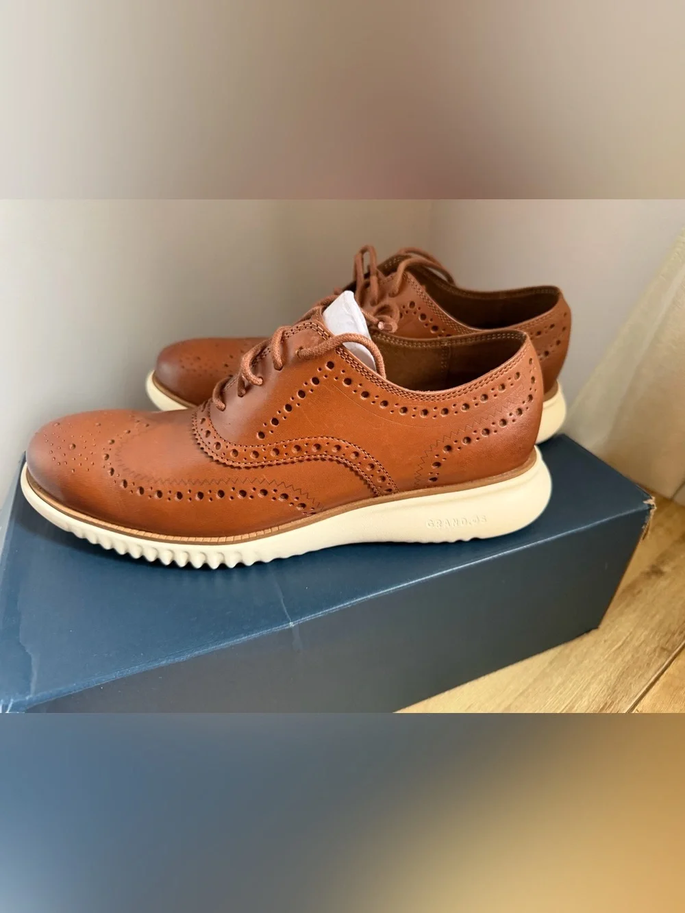 Cole Haan Grand Brown Leather Wingtip Derbys Size 8.5 NIB